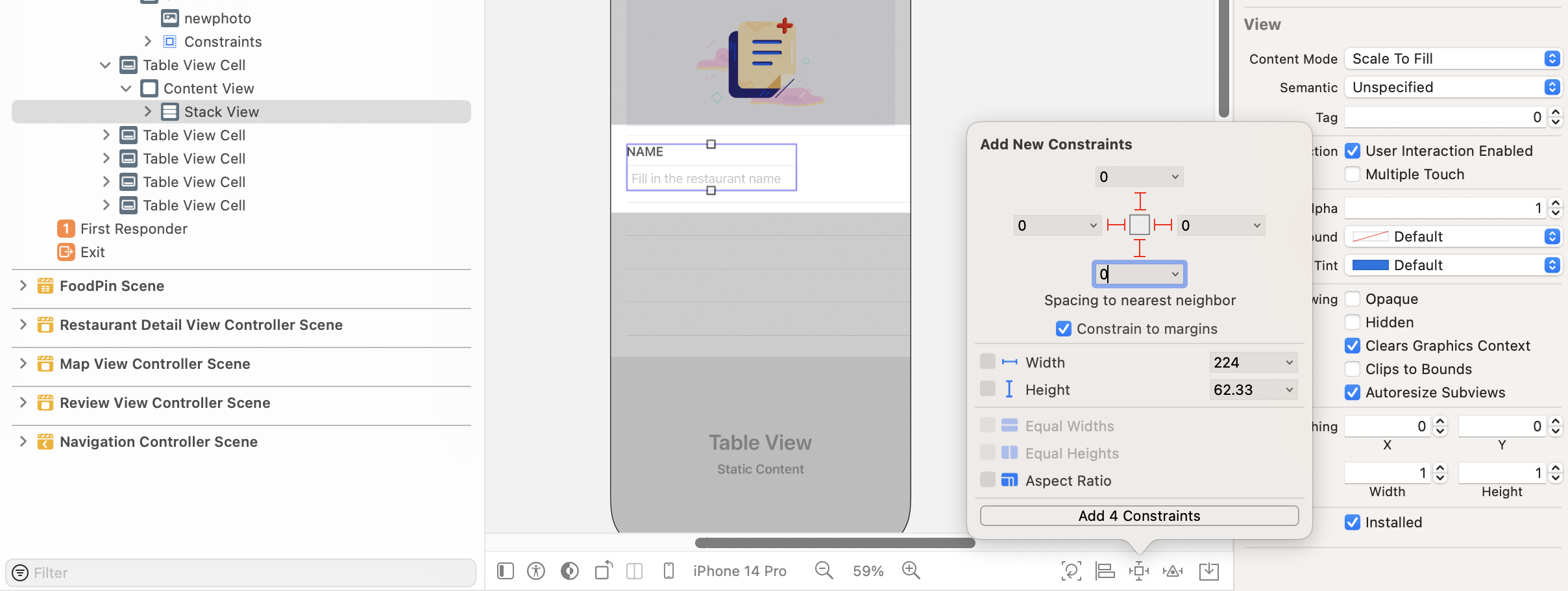 Figure 18-6. Embed both items in a stack view and define the layout constraints