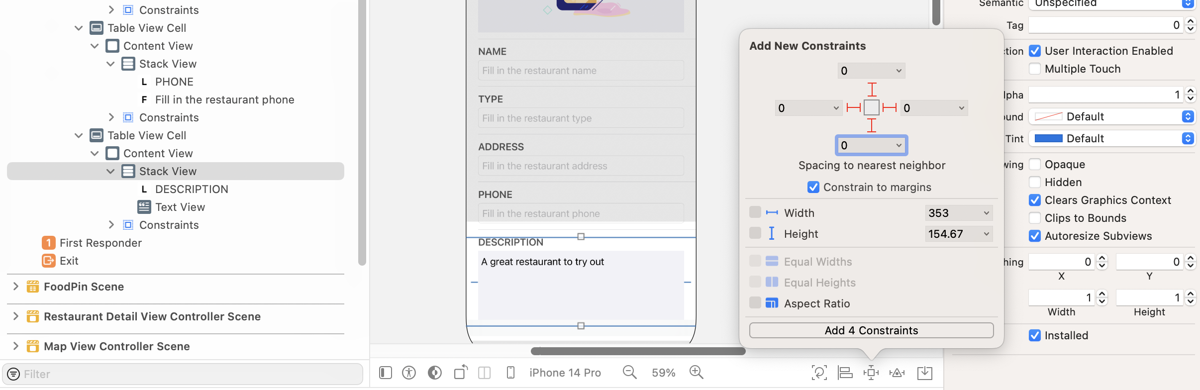 Figure 18-8. Defining the layout constraints for the stack view