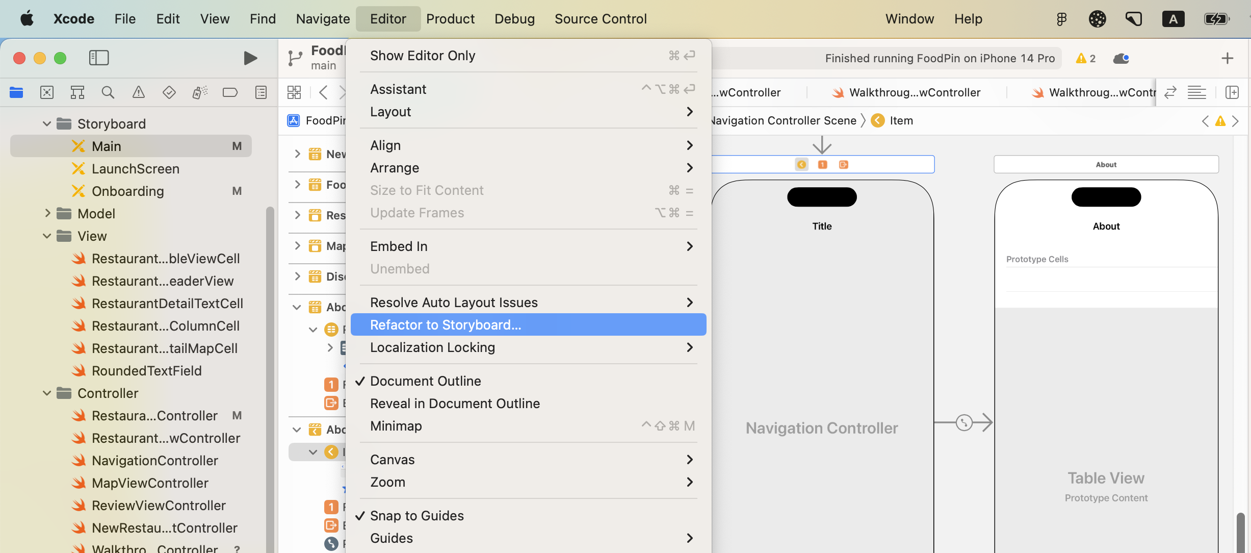 Figure 22-14. Refactor the About view controllers into a new storyboard