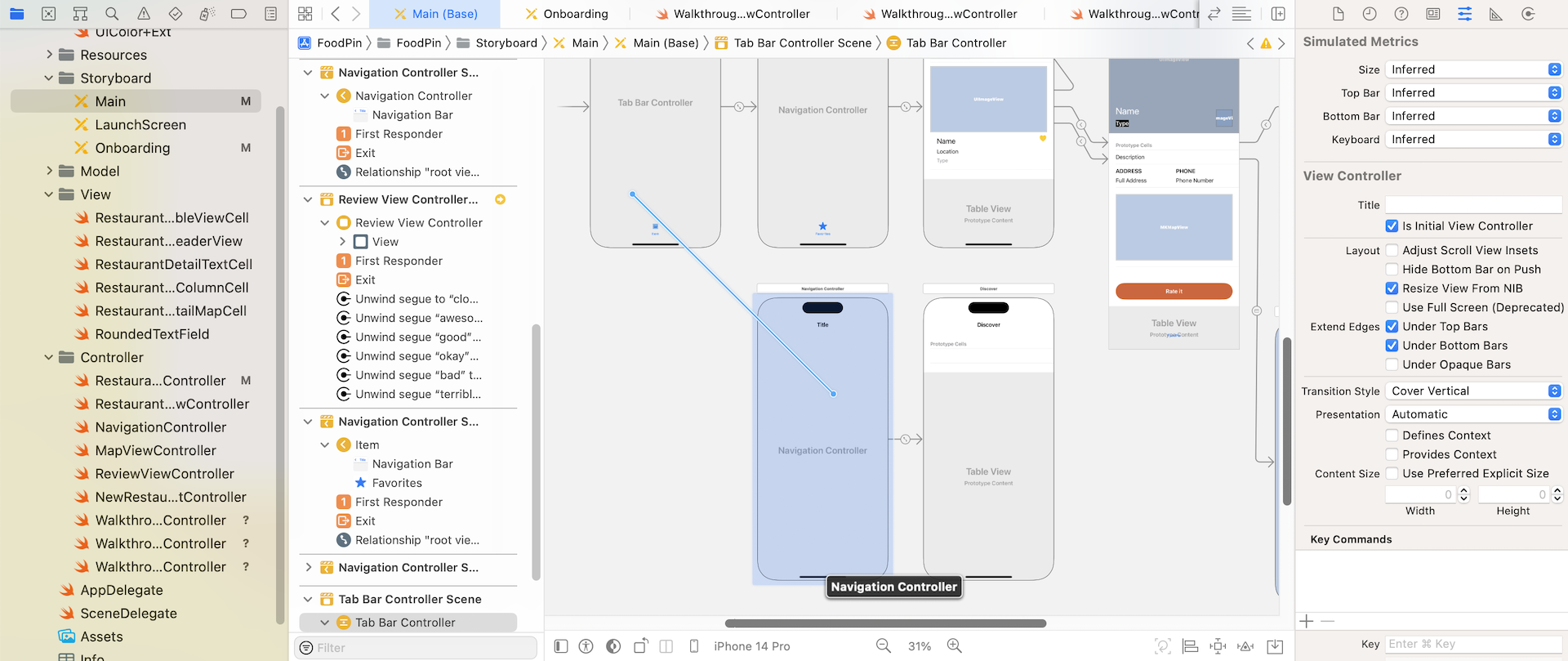 Figure 22-8. Link up the tab bar controller and the new navigation controller