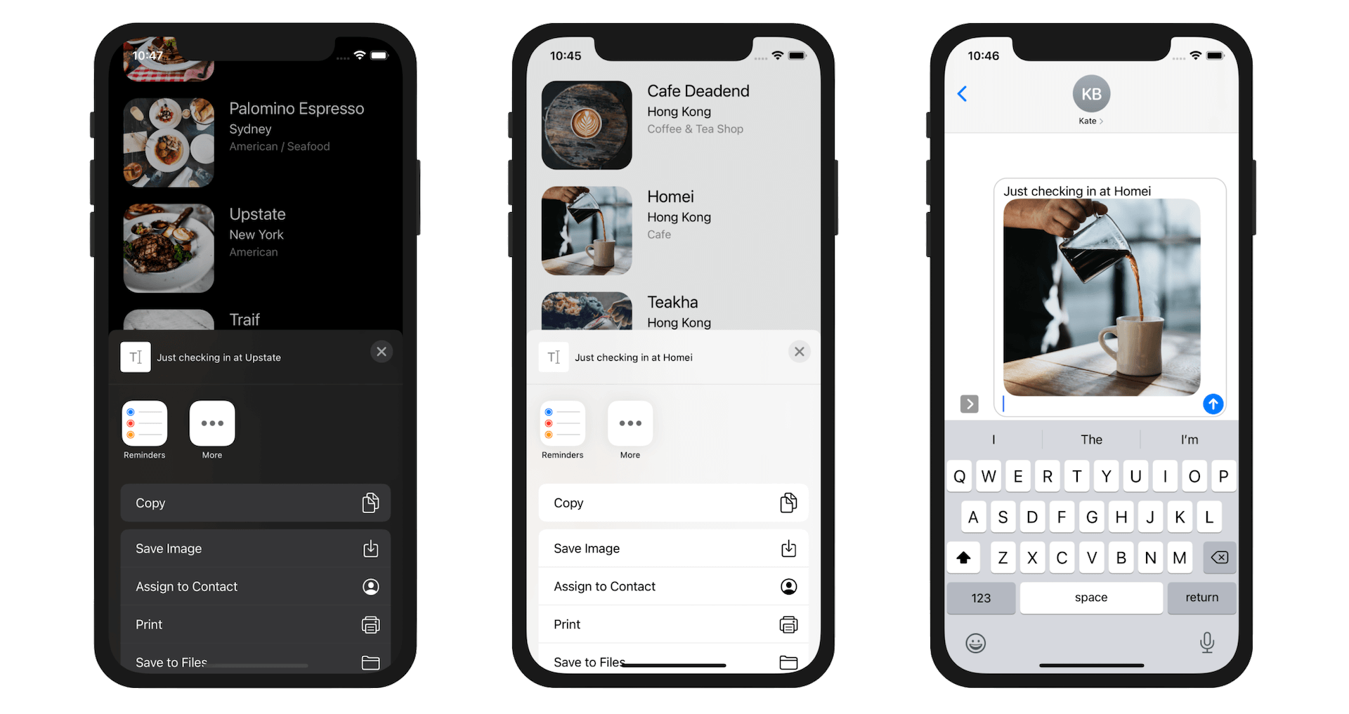 Figure 12-6. Copy the selected restaurant and paste it into the Messages app