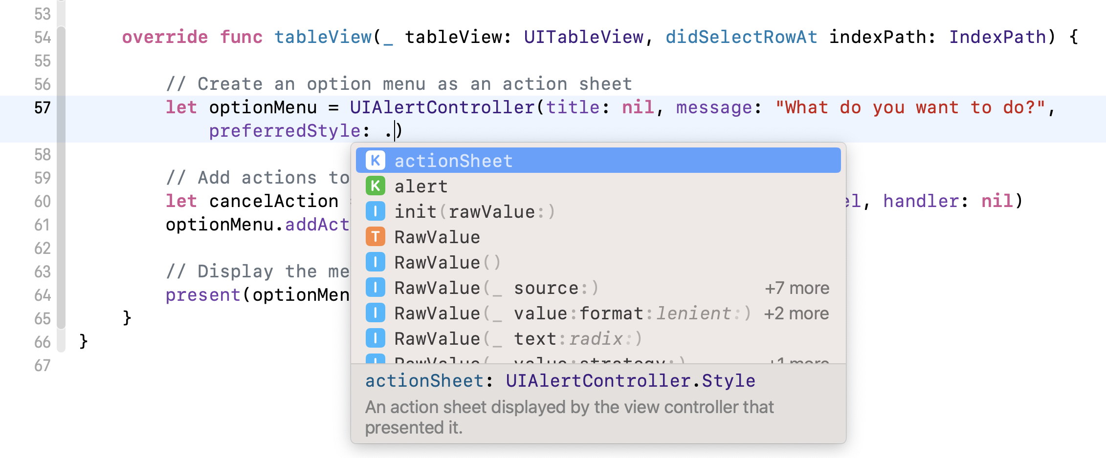 Figure 10-15. The available UIAlertControllerStyle values