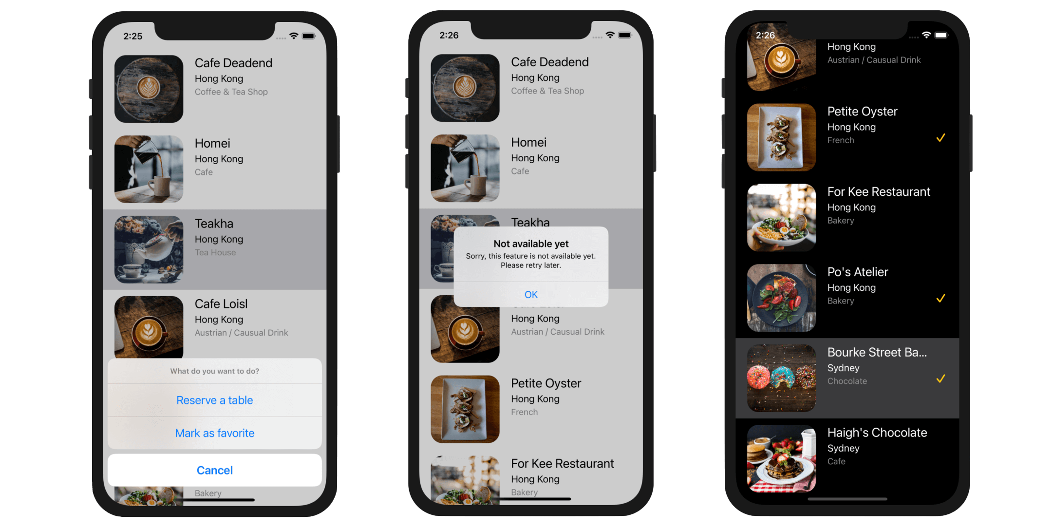 Figure 10-17. Reserve a table and Mark as favorite actions