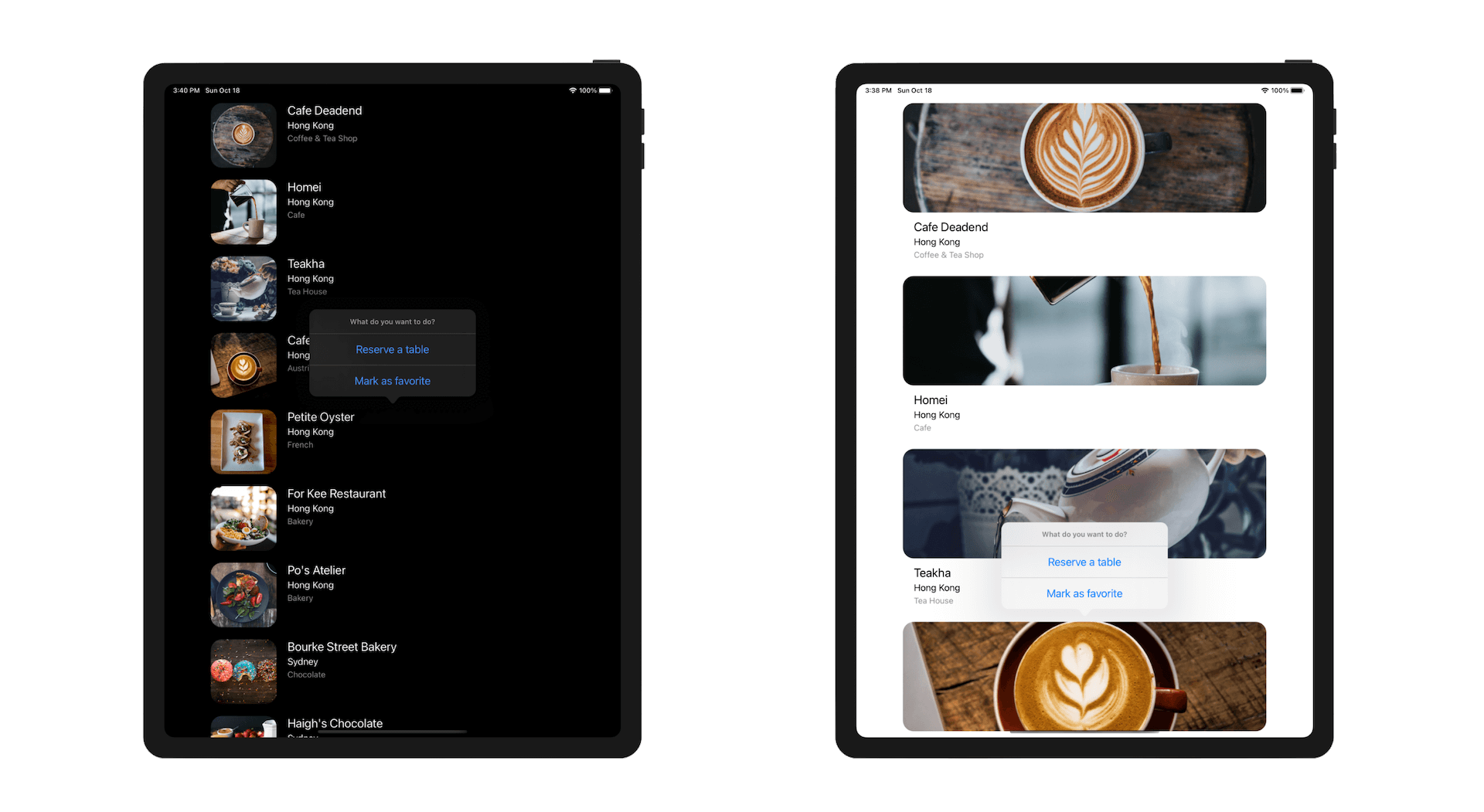 Figure 11-20. Popover menu on iPad