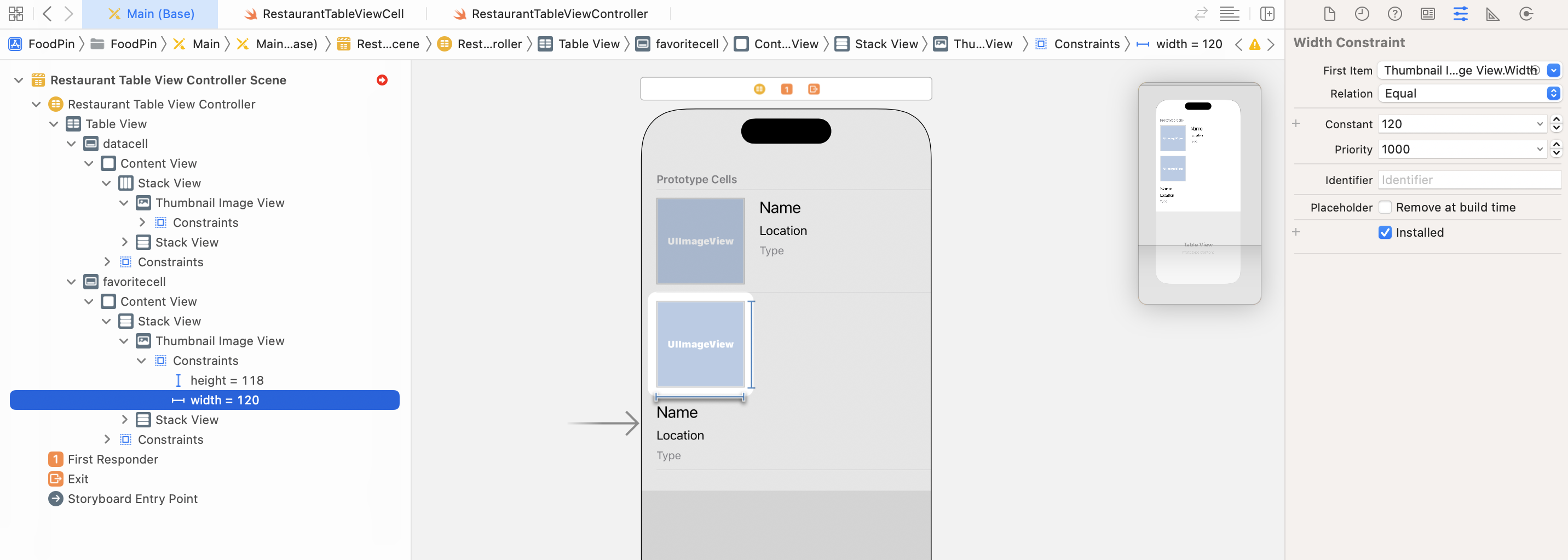 Figure 10-7. Delete the width constraint of the image view