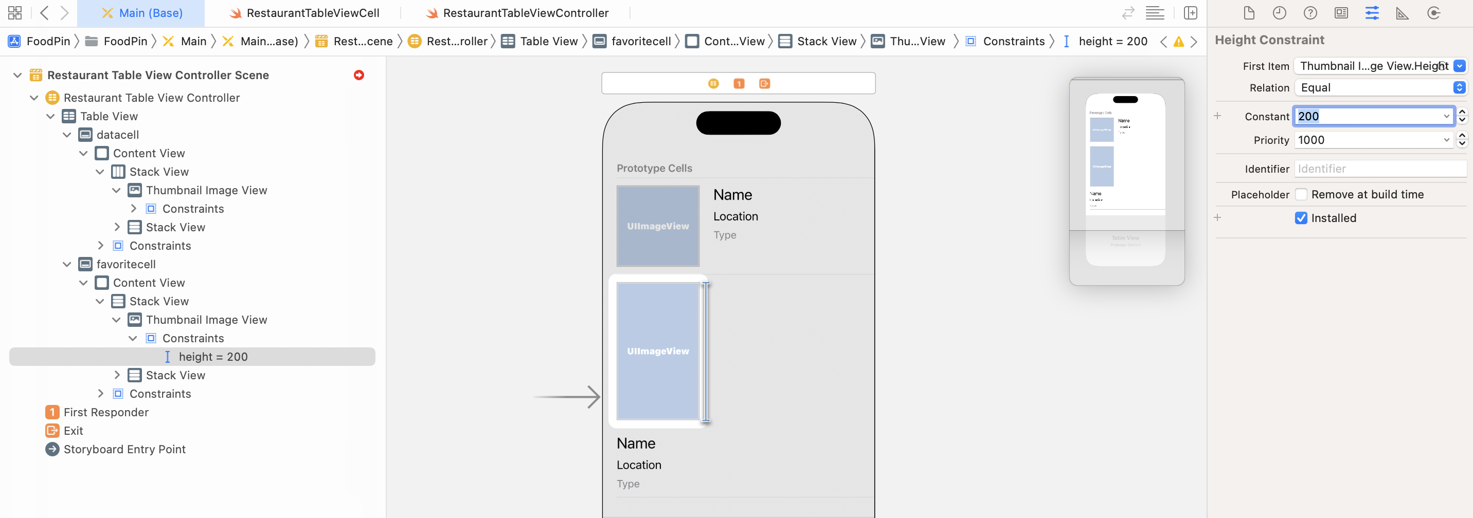 Figure 10-8. Changing the height constraint of the image view