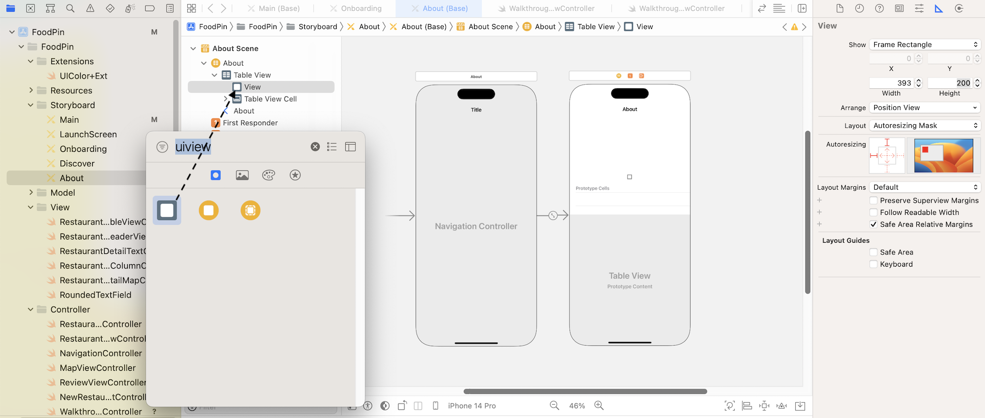 Figure 23-2. Adding a View object to the header view of the table view