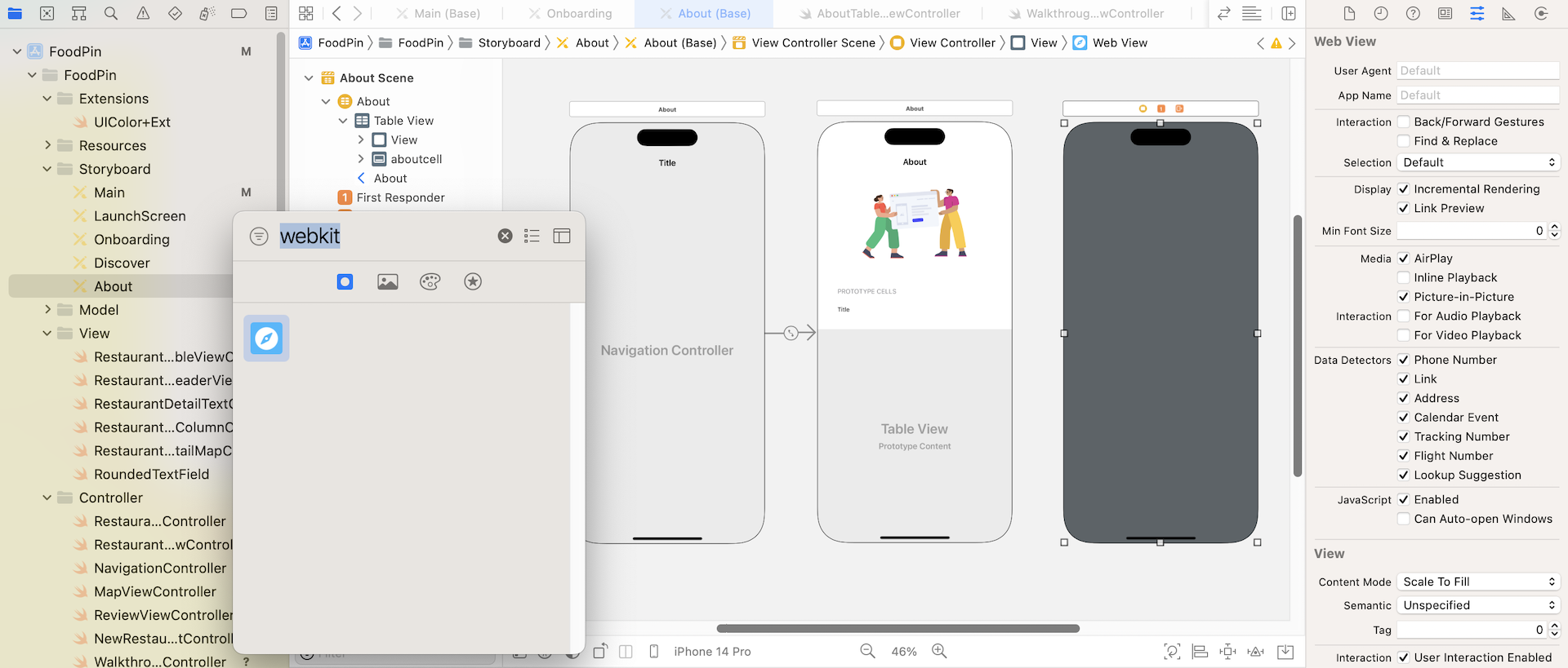 Figure 23-8. Embedding a WebKit View in a view controller
